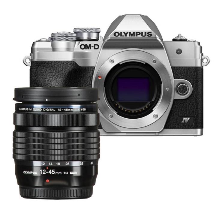 Olympus E-M10 M IV/4 Silver Camera w/ M.Zuiko Pro 12-45mm f/4.0 Lens | Black