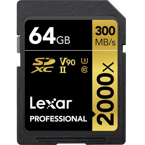 Lexar Professional 2000X V90 64GB 300MB/s Read & 260MB/s Write Gold Series SD Card