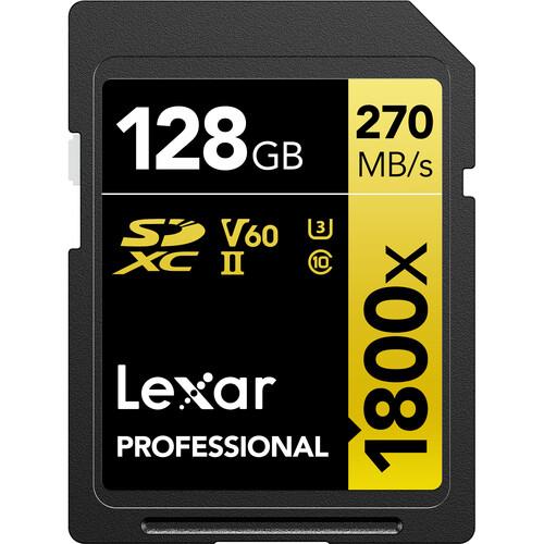 Lexar Professional 1800X V60 128GB 270MB/s Read & 180MB/s Write Gold Series SD Card