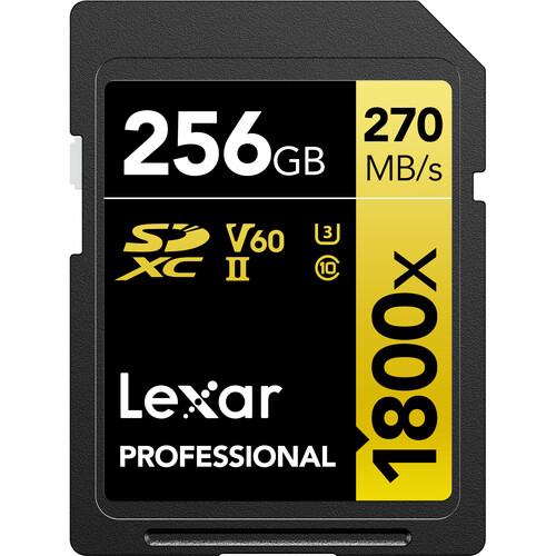 Lexar Professional 1800X V60 256GB 270MB/s Read & 180MB/s Write Gold Series SD Card