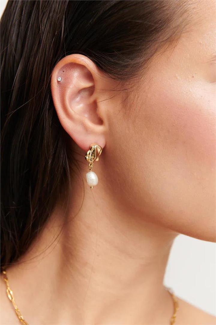 Block Pearl Earrings - Gold