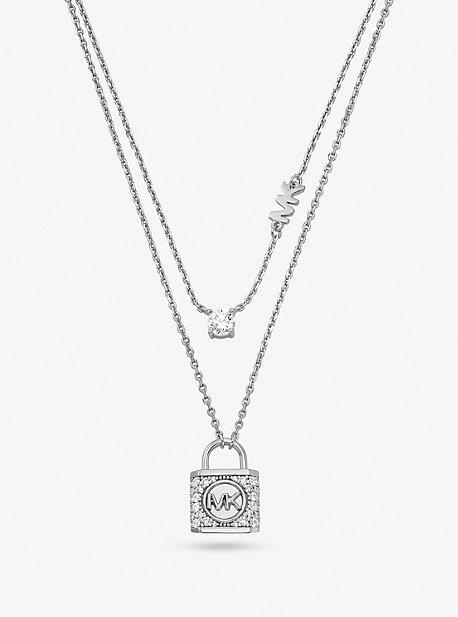 MK Precious Metal-Plated Sterling Silver Pavé Lock Layered Necklace - Grey - Michael Kors