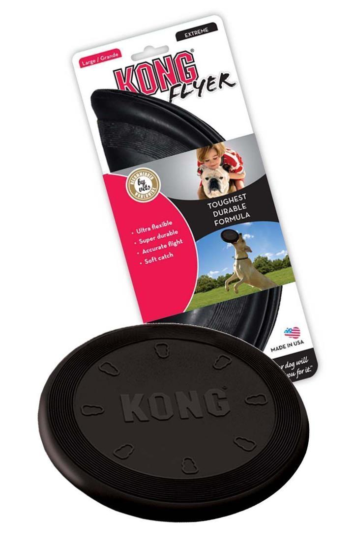 4 x KONG Flyer Frisbee Extreme Black Non-Toxic Rubber Fetch Dog Toy