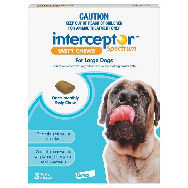 Interceptor for Dogs Chewable Wormer - Blue - 3 Pack for Large Dogs 22-45kg