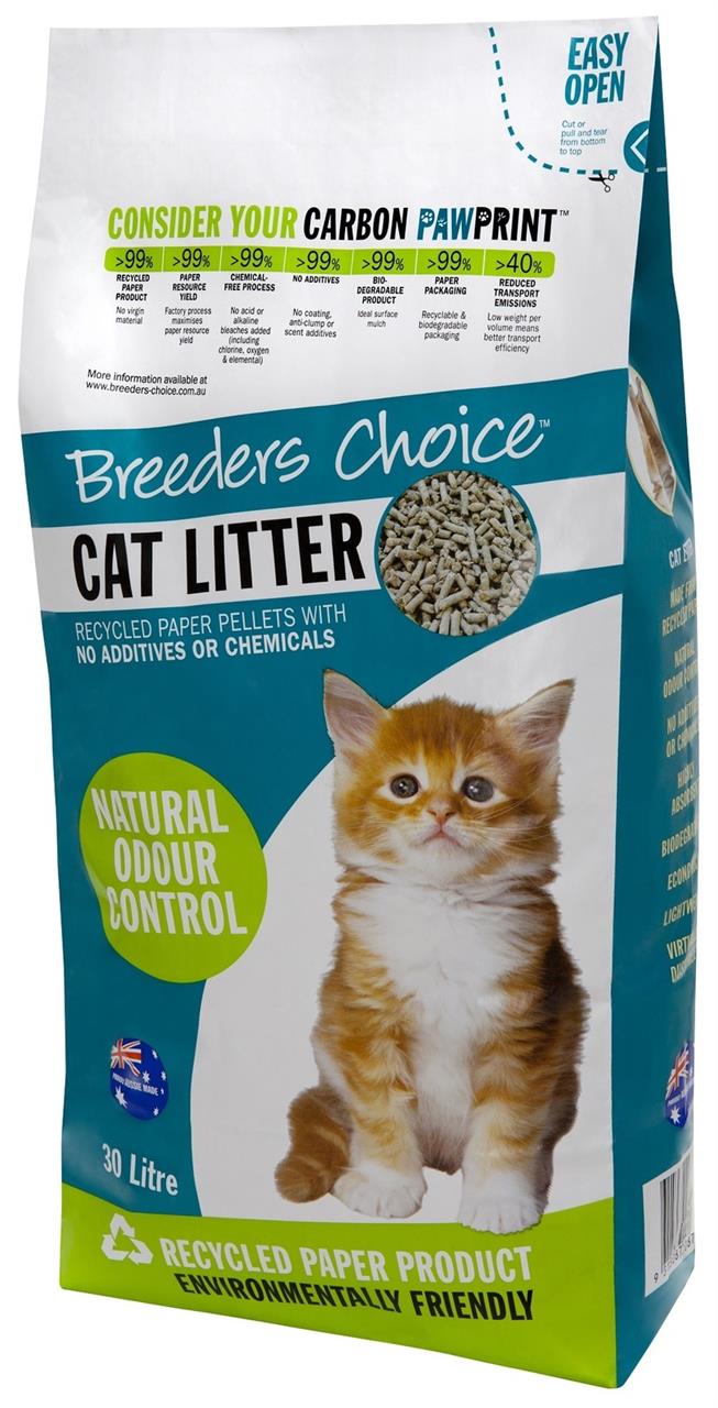 Breeders Choice Recycled Paper Cat Litter Pellets - 30 Litres