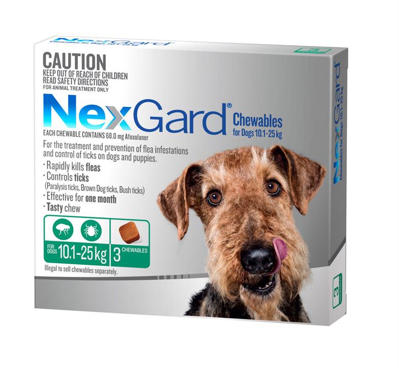 NEXGARD FOR DOGS 10.1-25KG - Green 3 Pack