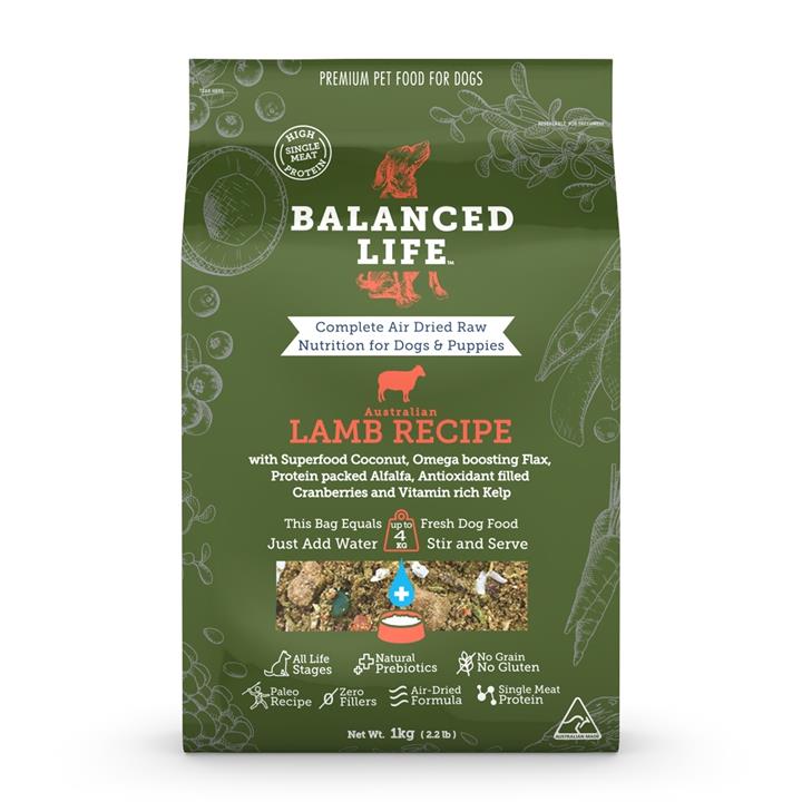 Balanced Life Air Dried Grain Free Single Protein Dog Food - Lamb - 1kg