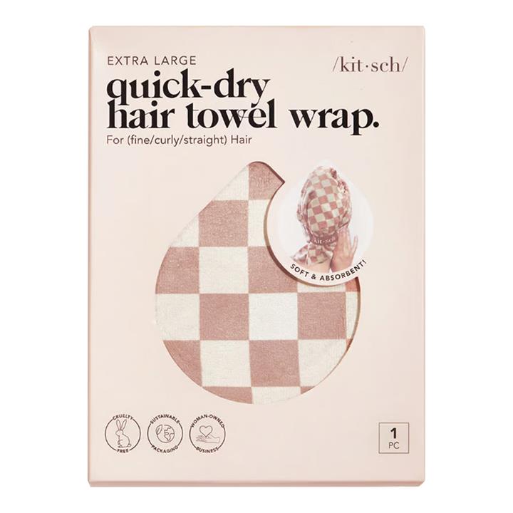 Kitsch XL Quick-Dry Hair Towel Wrap - Terracotta Checker