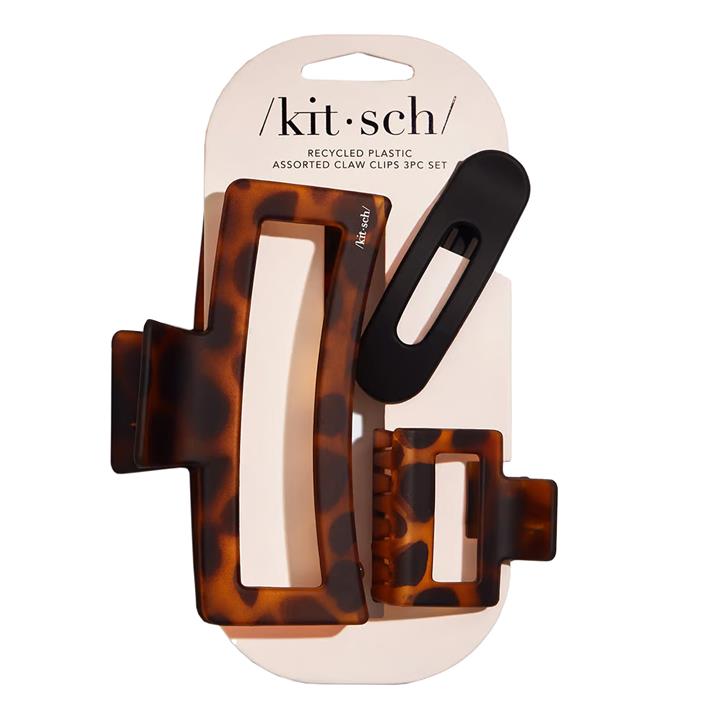 Kitsch Open Shape Assorted Claw Clip 3pc - Black & Tort