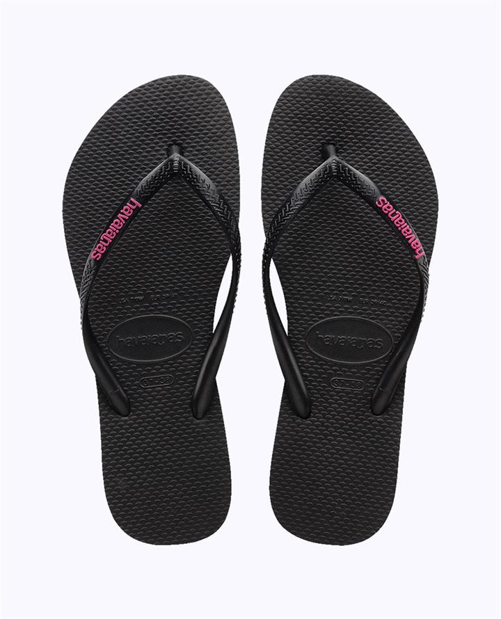 Slim Rubber Logo Black Neon Pink Thongs. Size 41/42