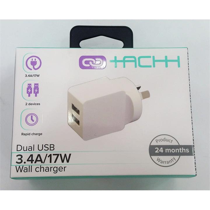 Tachh Dual USB AC Wall Charger White 3.4A/17W