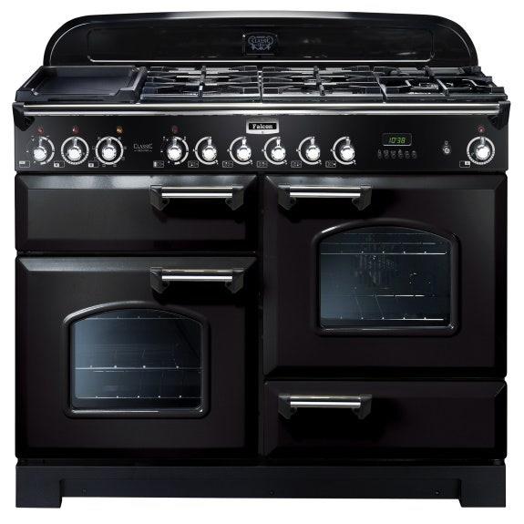 Falcon Classic Deluxe 110cm 5 Burner Dual Fuel Cooker - Black and Chrome