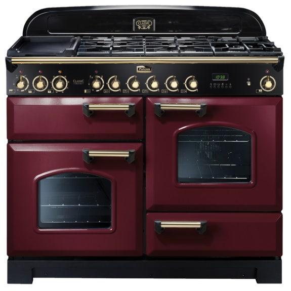 Falcon Classic Deluxe 110cm 5 Burner Dual Fuel Cooker - Cranberry and Brass