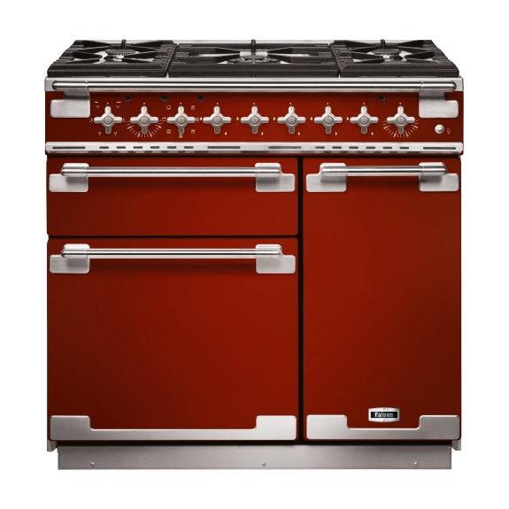 Falcon Elise 90cm 5 Burner Dual Fuel Cooker - Red and Nickel