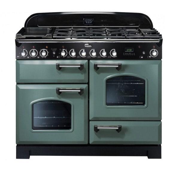Falcon Classic Deluxe 110cm Dual Fuel Cooker - Mineral Green and Chrome