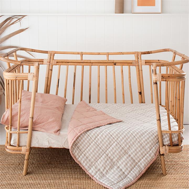 Beige Gingham & Clay French linen Cot Quilt/Play Mat I Love Linen