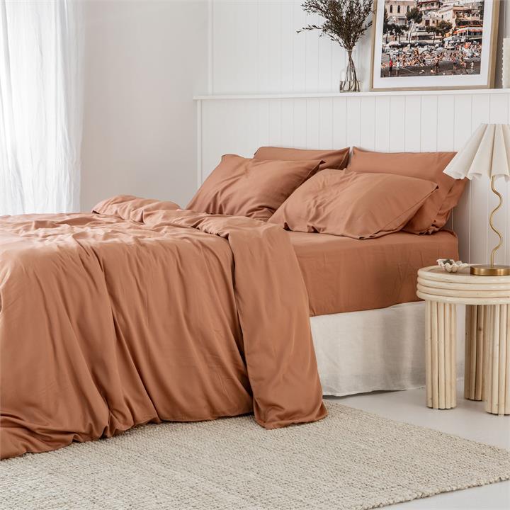 Bamboo Quilt Cover in Terracotta WITH PILLOWCASES I Love Linen