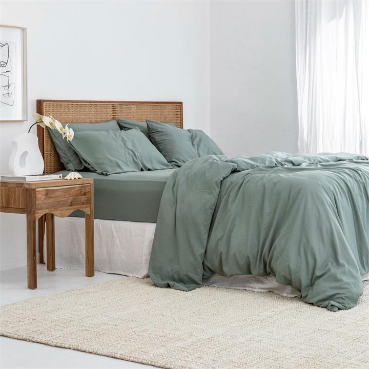 Bamboo Quilt Cover in Sea Green WITH PILLOWCASES I Love Linen