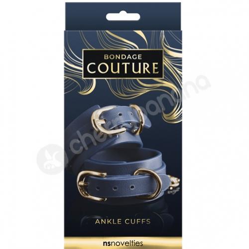 Bondage Couture Ankle Cuffs Blue &amp; Gold Luxurious Restraints