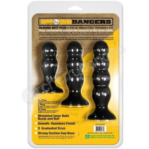 Boneyard Bangerz Silicone Butt Plug Training Kit With Inner Metal Balls - 3pk