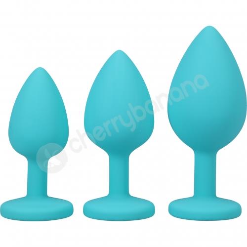 A-Play Teal Silicone Anal Trainer 3 Piece Set With Fun Flared Base