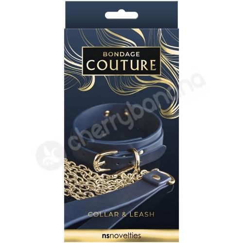 Bondage Couture Blue &amp; Gold Collar &amp; Leash